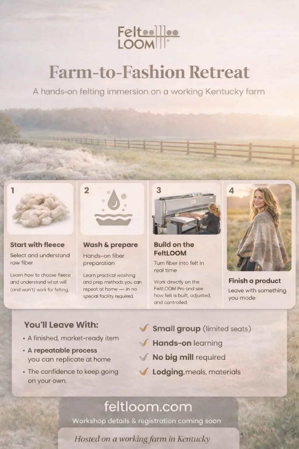 FeltLOOM farm-to-fashion felting retreat poster